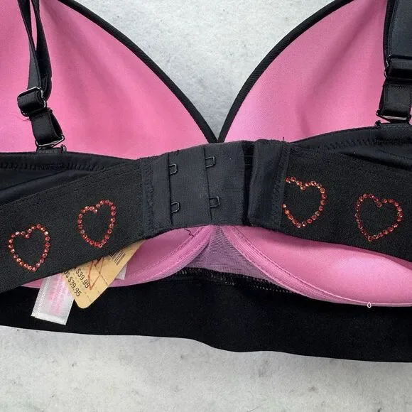 NEW - Victoria's Secret PINK Wear Everywhere Push Up Bra Size 36D Black Hearts - Picture 7 of 11